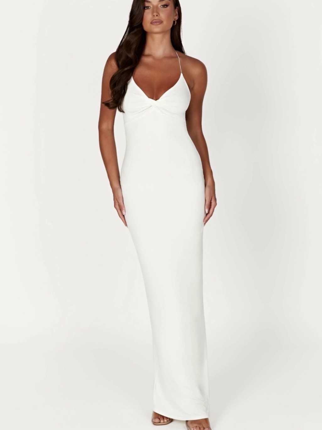 Meshki White Maxi Slip Dress With Spaghetti Straps